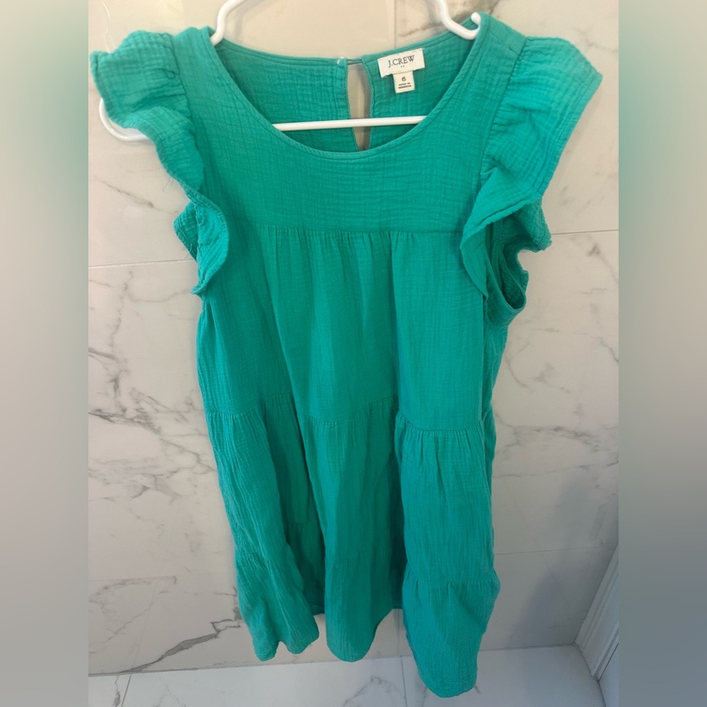 J. Crew Green Ruffle Sleeve Dress